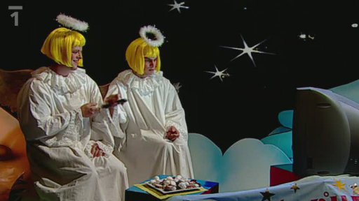 Dva toulaví andělé z jůheláckého Betlému jsou zase fuč a zlobí Tryskáček a Tryskýýý je objeví před televizní obrazovkou.